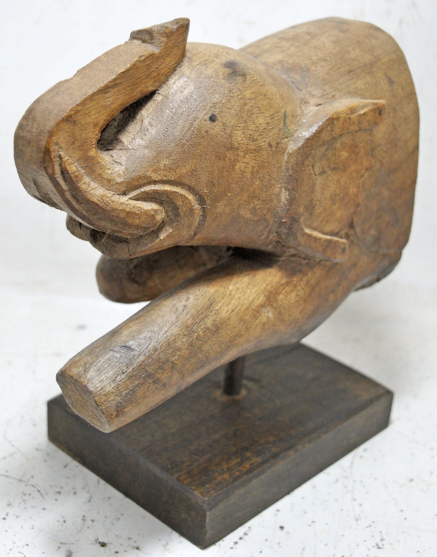 Antique Wooden Elephant Figurine on Stand Original Old Hand Carved