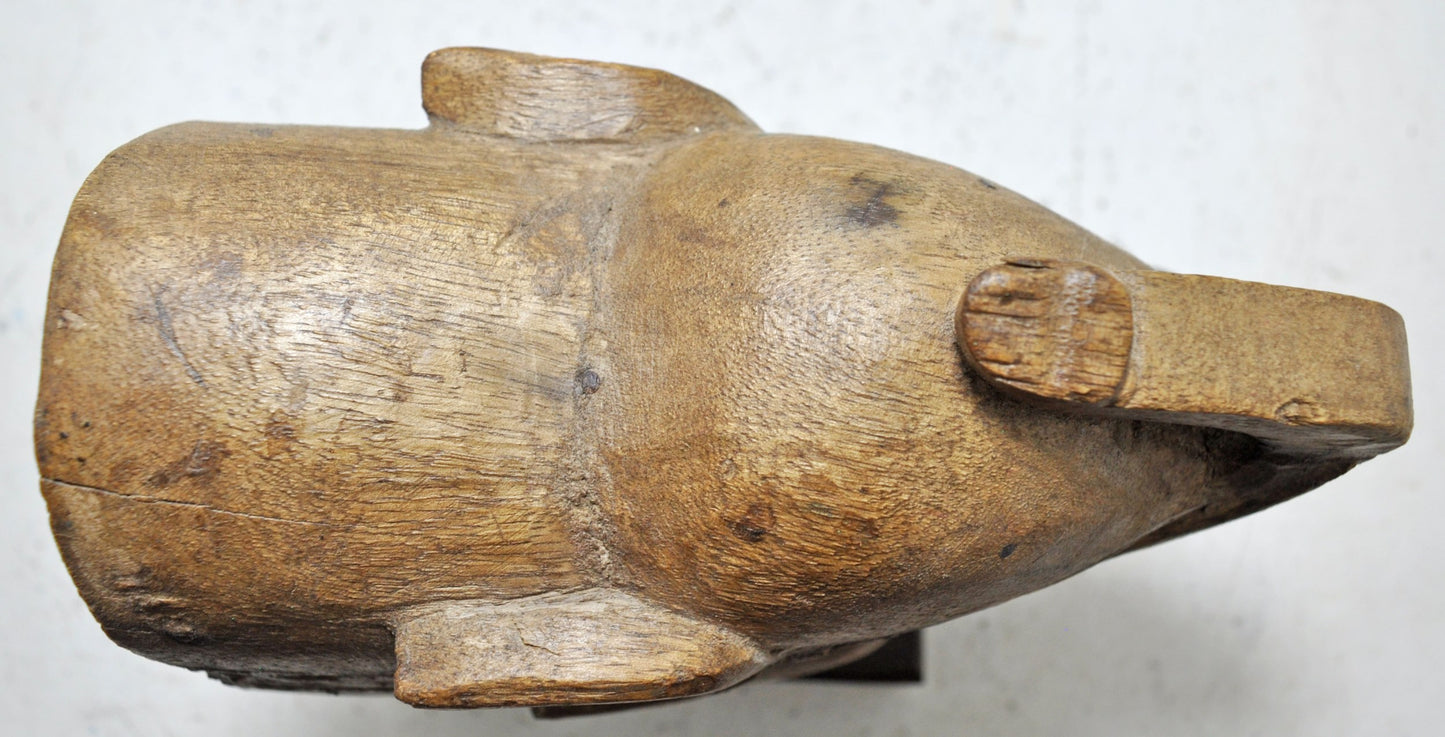 Antique Wooden Elephant Figurine on Stand Original Old Hand Carved