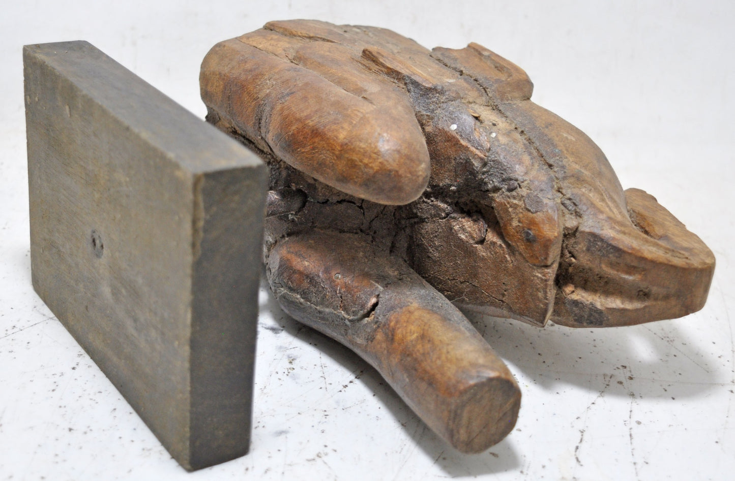 Antique Wooden Elephant Figurine on Stand Original Old Hand Carved