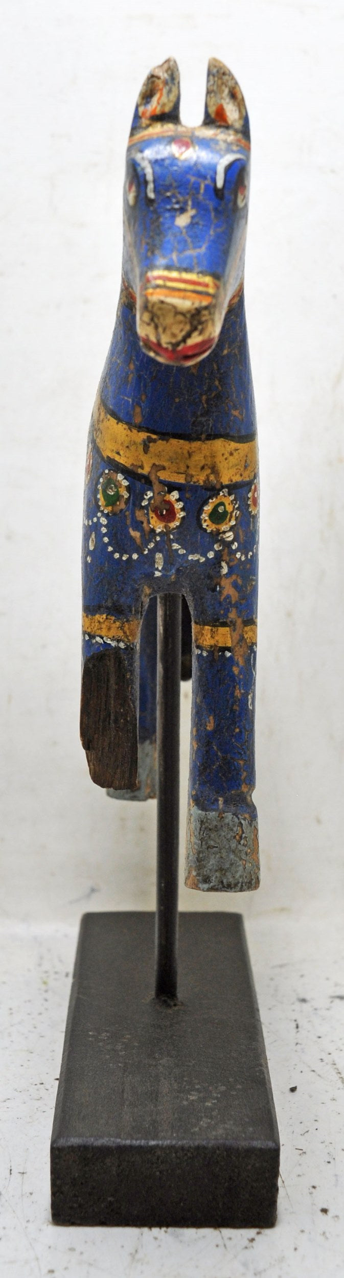 Hand Carved Rustic Painted Wooden Horse Figurine on Stand