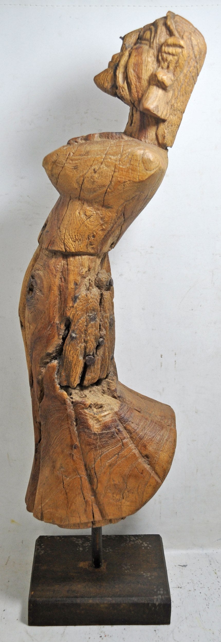 Antique Wooden Large Size Woman Lady Figurine Original Old Fine Hand Carved
