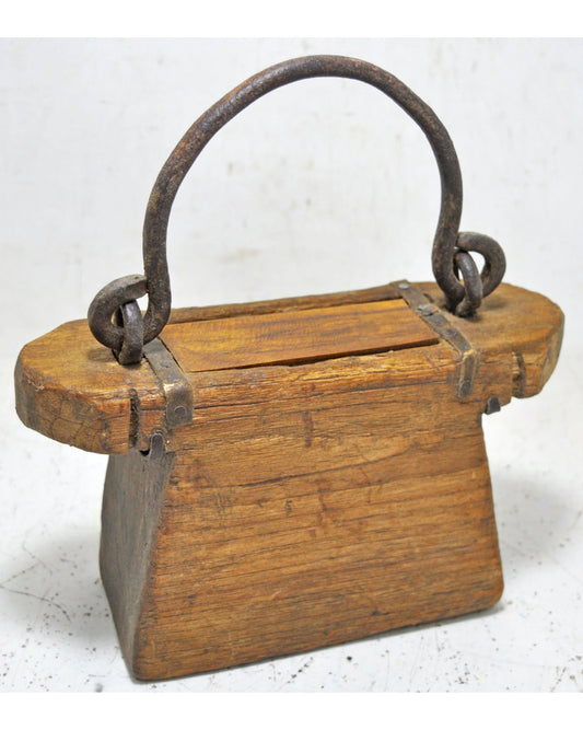 Antique Wooden Lantern Oil Pot Container Original Old Hand Carved