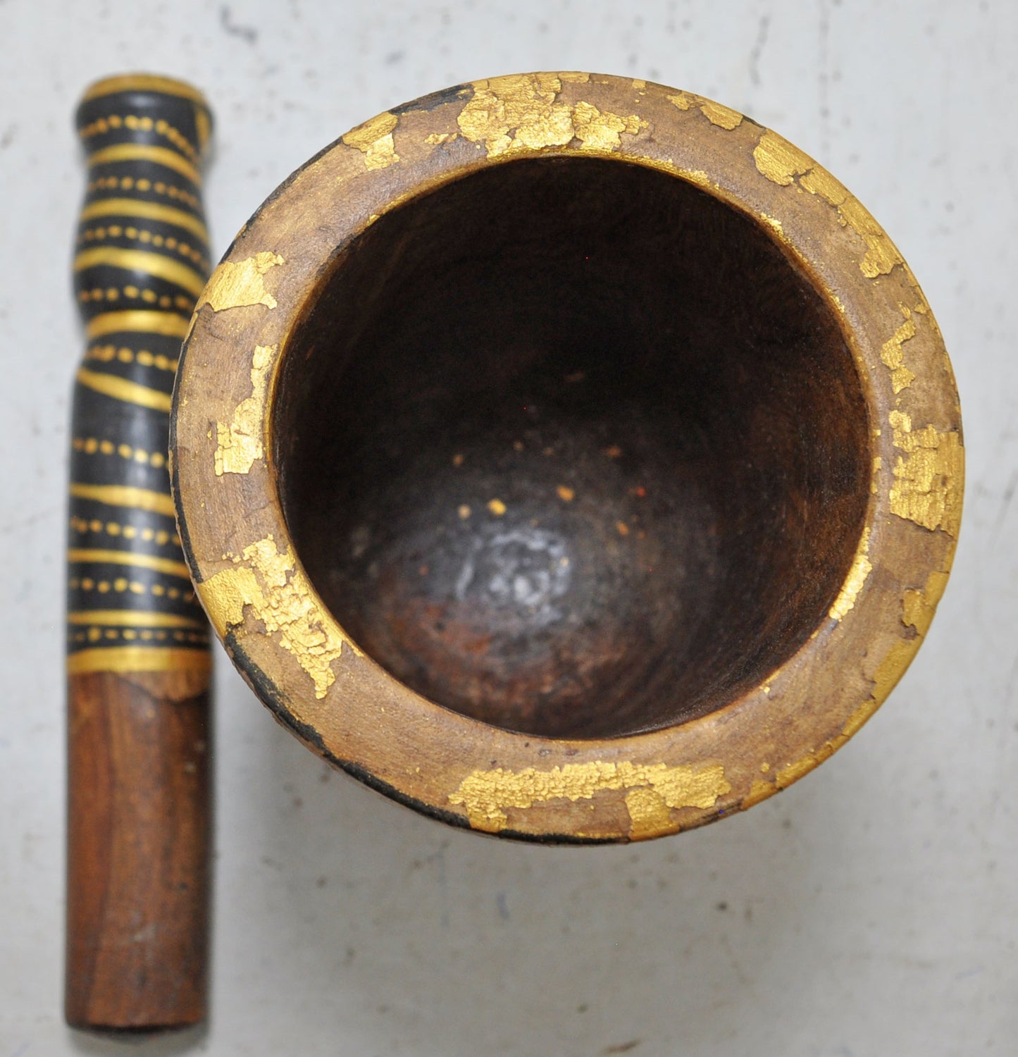 Vintage Wooden Motar and Pestle Spice Grinder Original Old Hand Carved New Painted