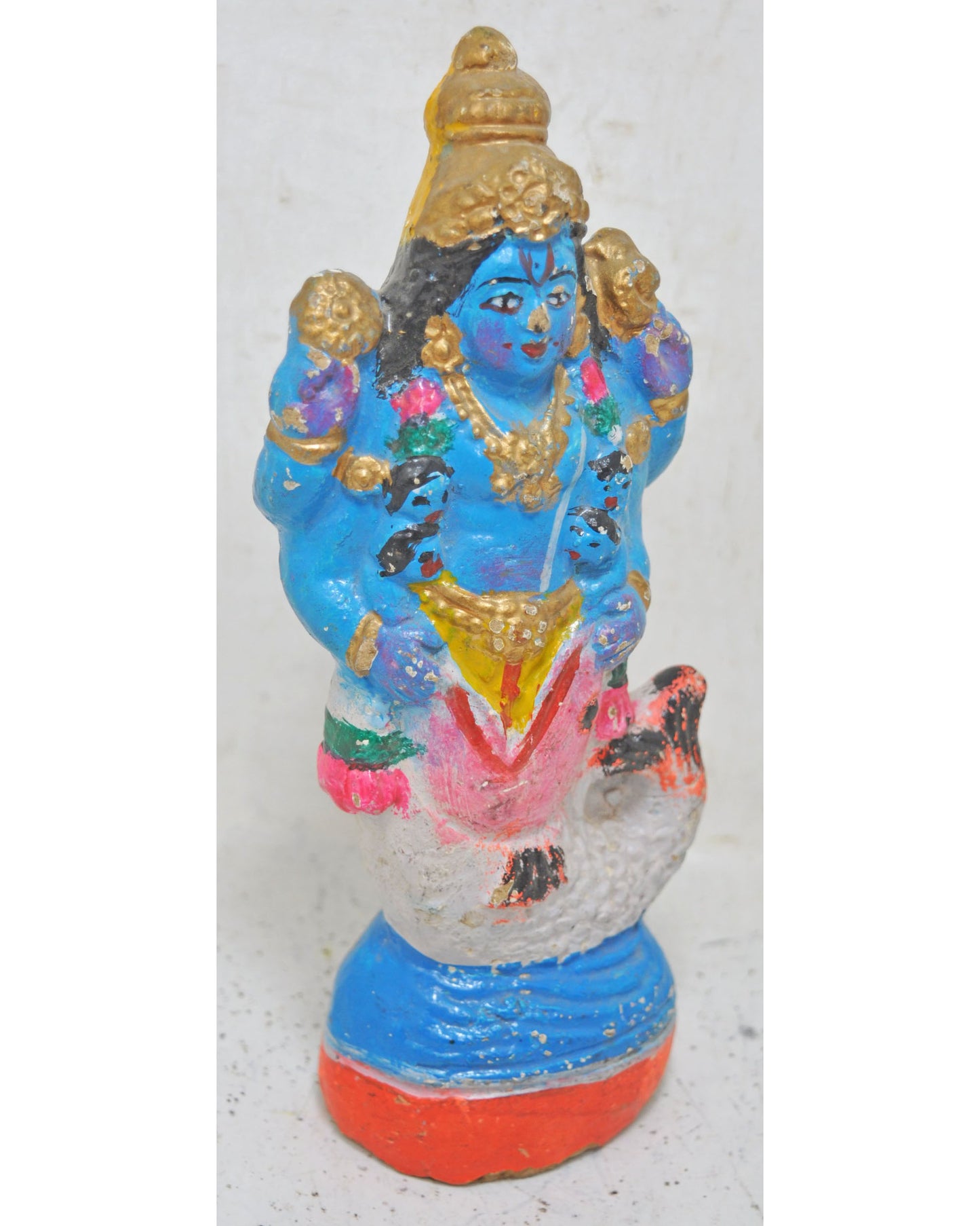 Antique Terracotta God Vishnu Idol Figurine Original Old Hand Crafted Painted