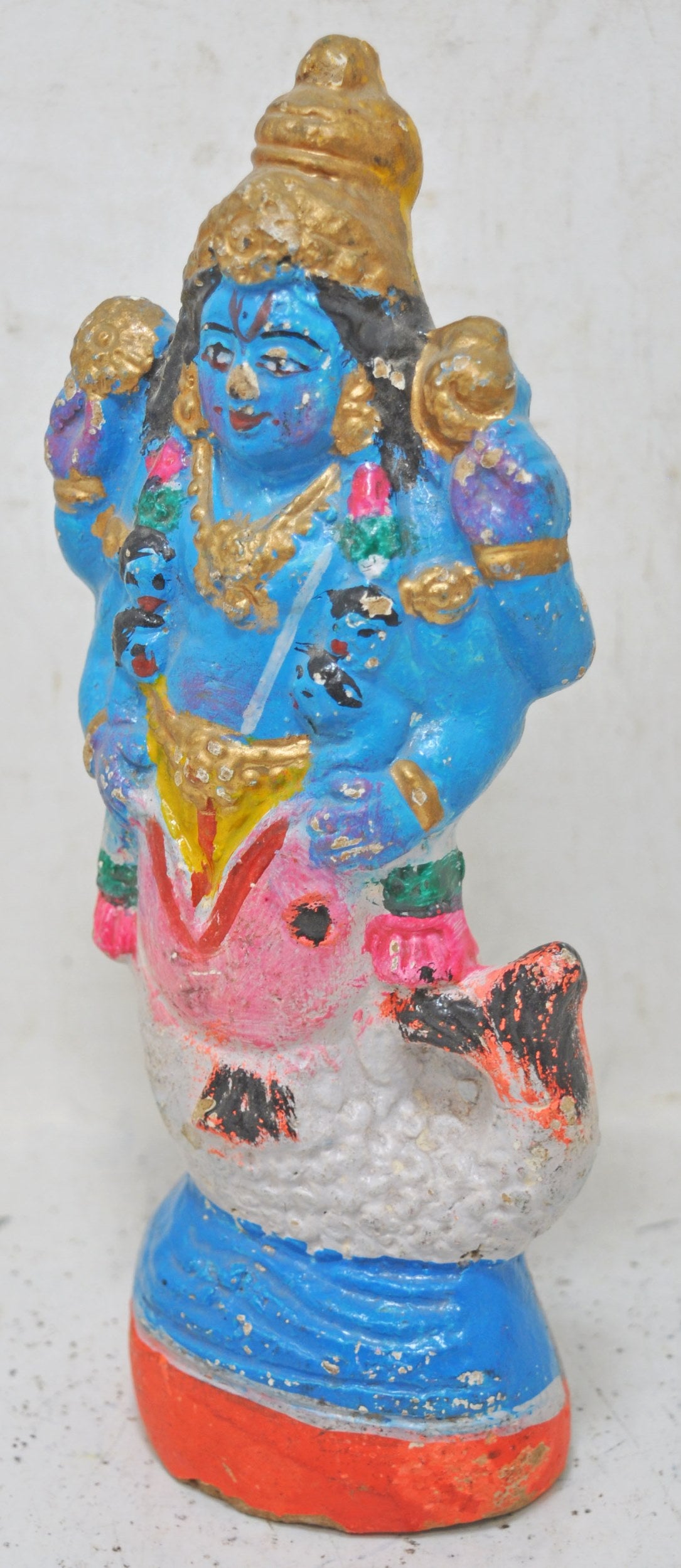 Antique Terracotta God Vishnu Idol Figurine Original Old Hand Crafted Painted