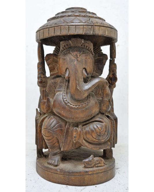 Antique Wooden God Ganesha Idol Figurine Original Old Hand Carved