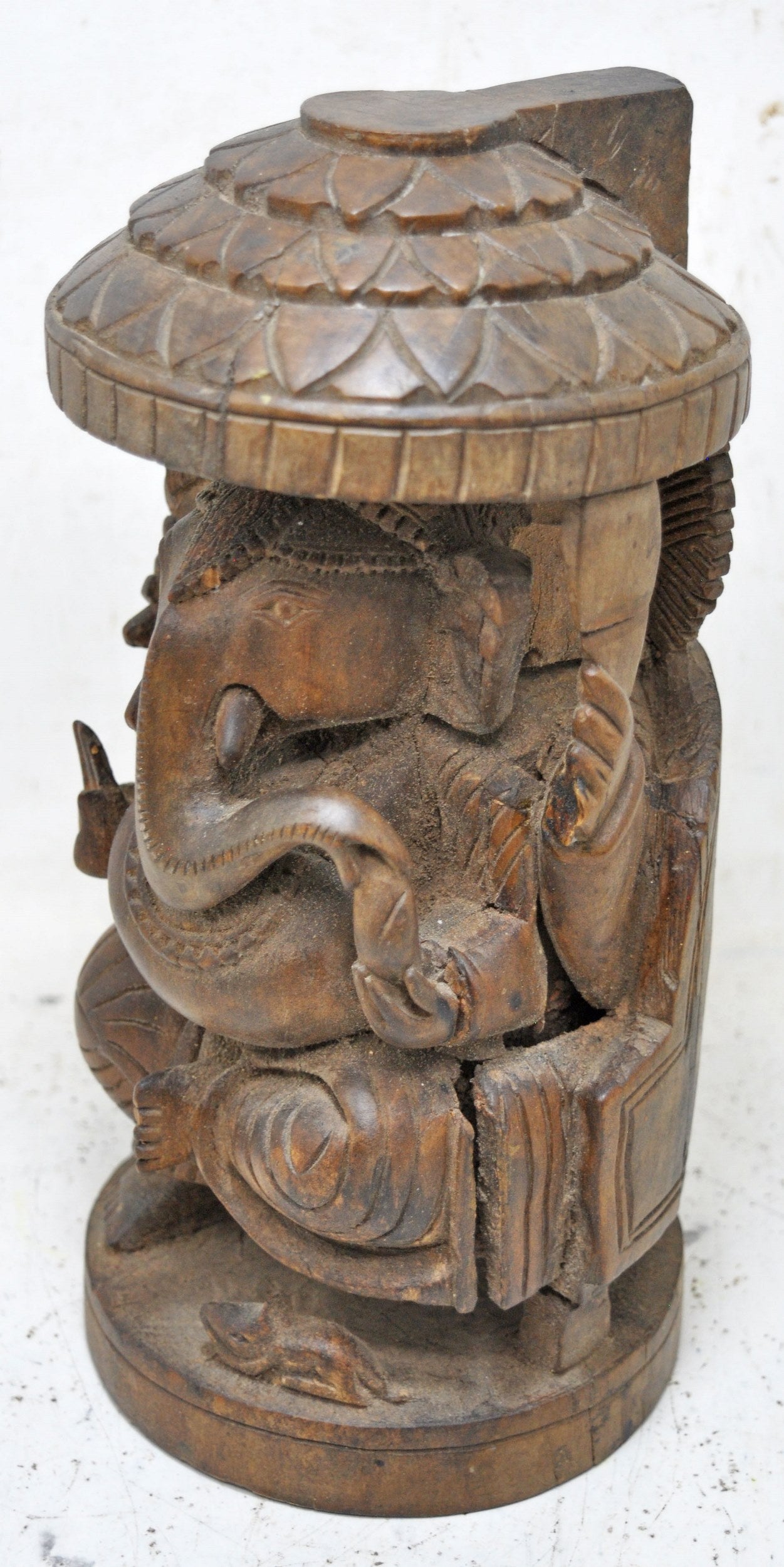 Antique Wooden God Ganesha Idol Figurine Original Old Hand Carved