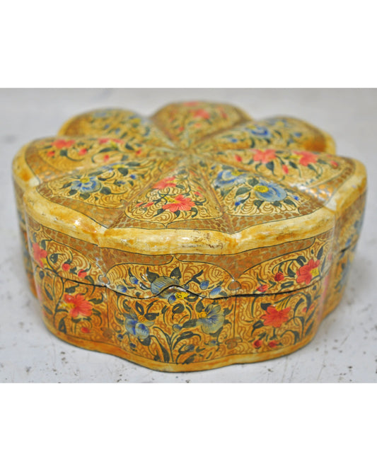 Vintage Wooden Papermache 6 Coasters Box Original Old Hand Crafted Fine Painted