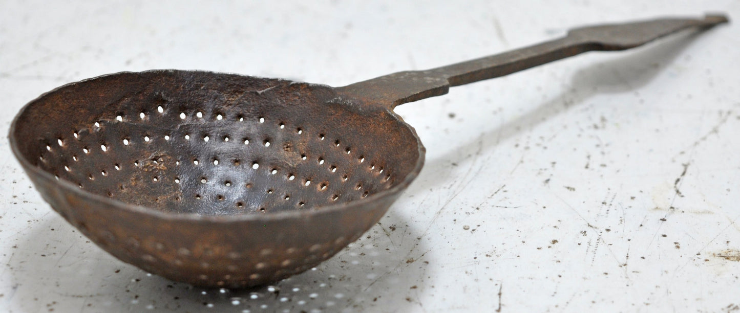 Antique Iron Kitchenware Frying Spoon Original Old Hand Crafted Engraved