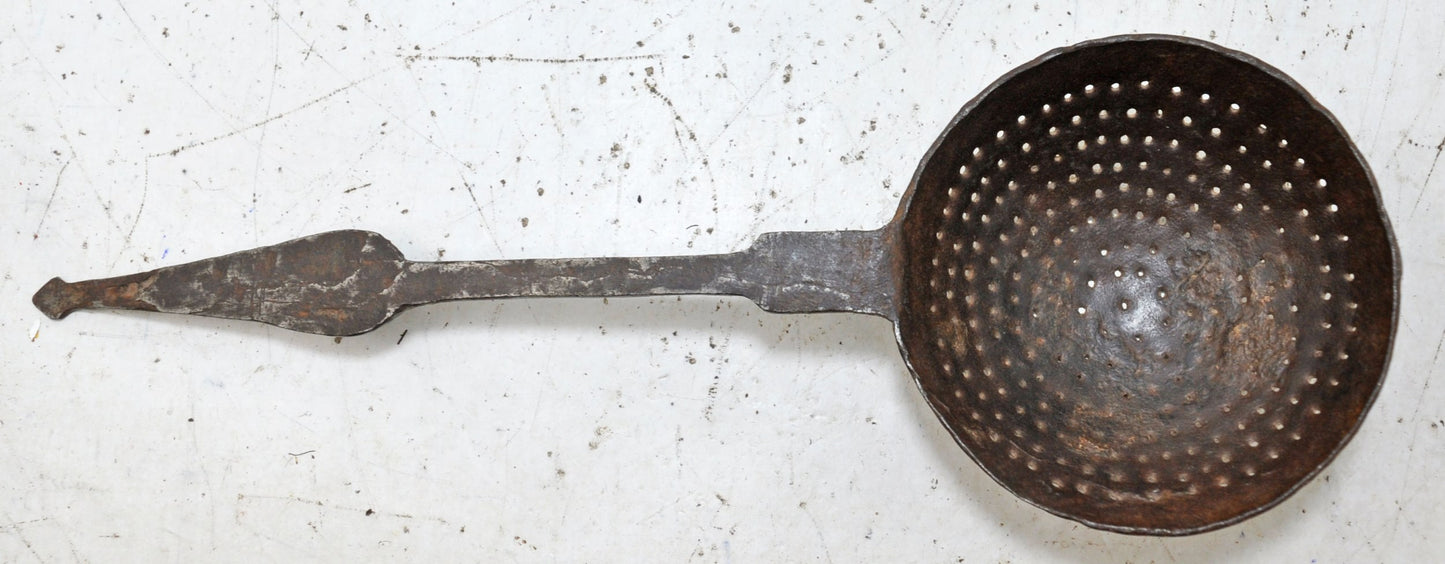 Antique Iron Kitchenware Frying Spoon Original Old Hand Crafted Engraved