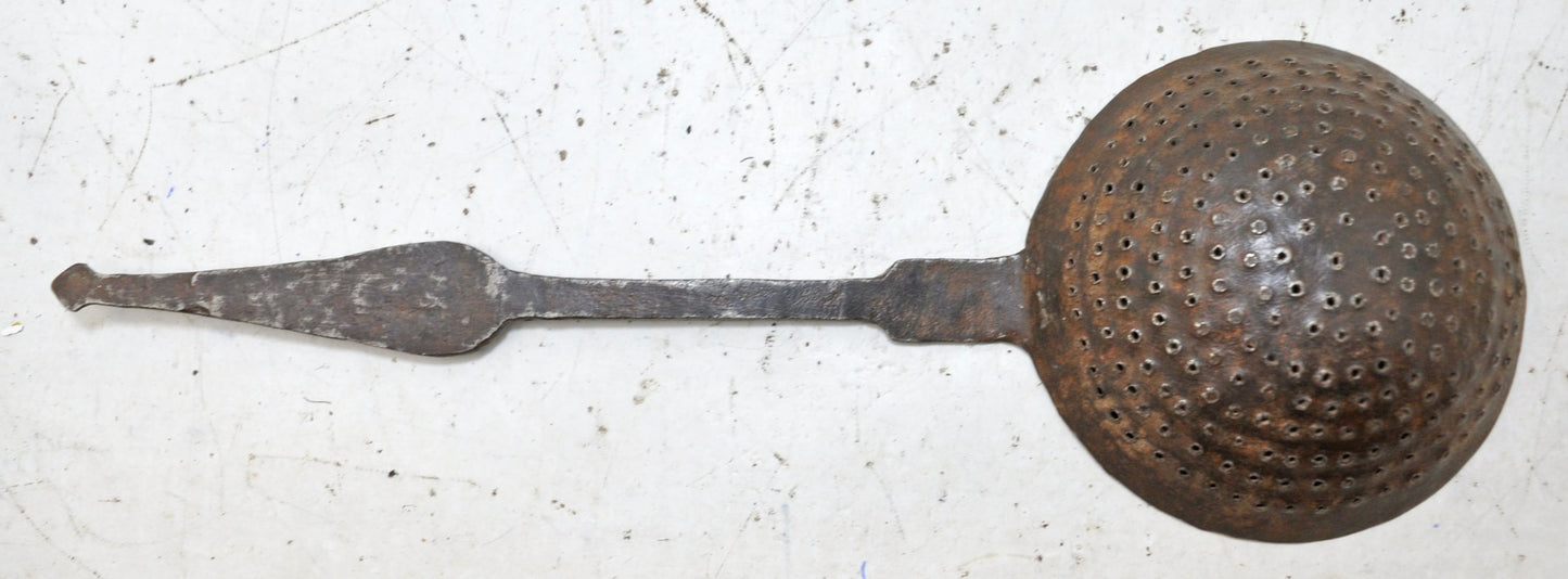 Antique Iron Kitchenware Frying Spoon Original Old Hand Crafted Engraved