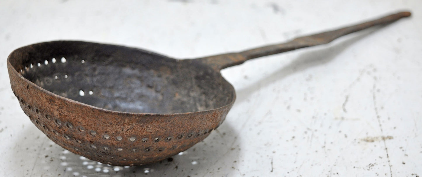 Antique Iron Kitchenware Frying Spoon Original Old Hand Crafted Engraved