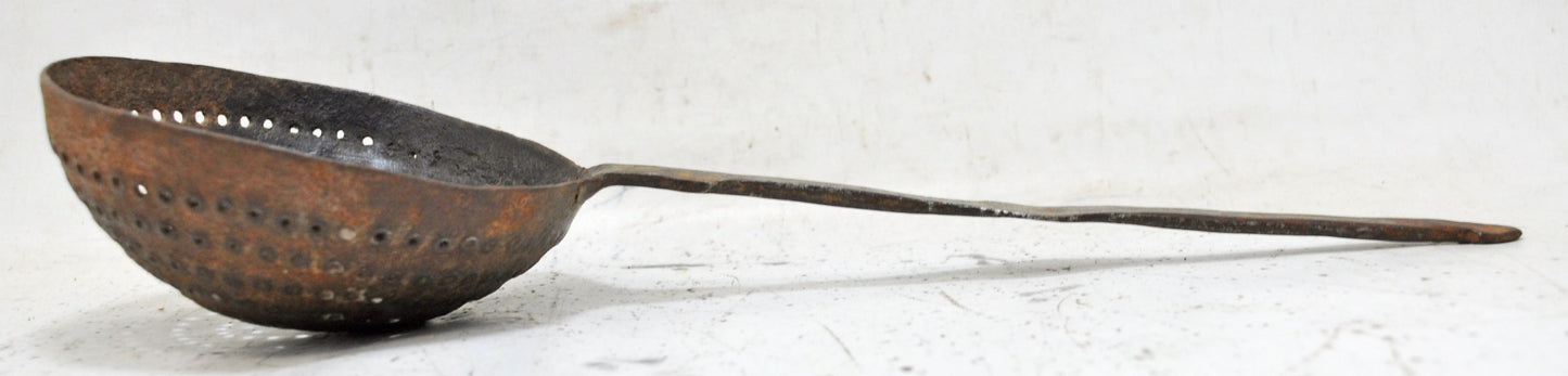 Antique Iron Kitchenware Frying Spoon Original Old Hand Crafted Engraved