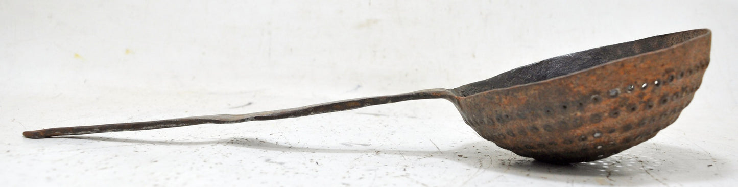Antique Iron Kitchenware Frying Spoon Original Old Hand Crafted Engraved