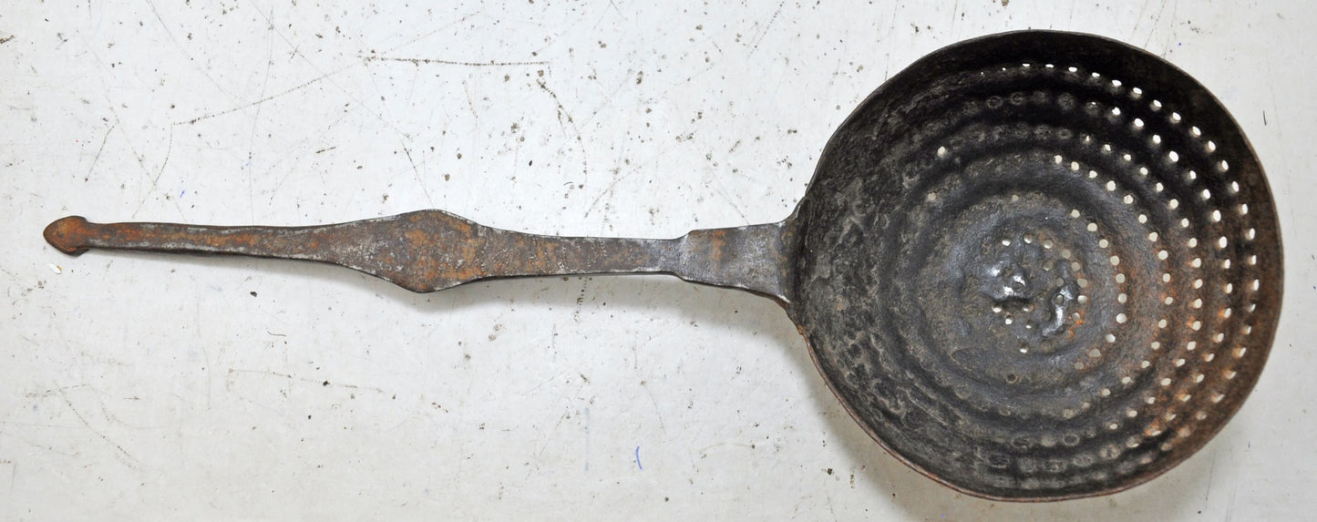 Antique Iron Kitchenware Frying Spoon Original Old Hand Crafted Engraved