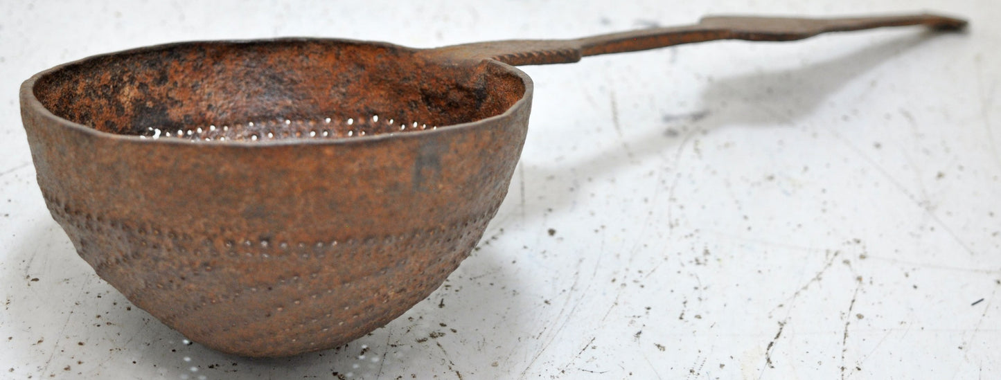 Antique Iron Kitchenware Frying Spoon Original Old Hand Crafted Engraved