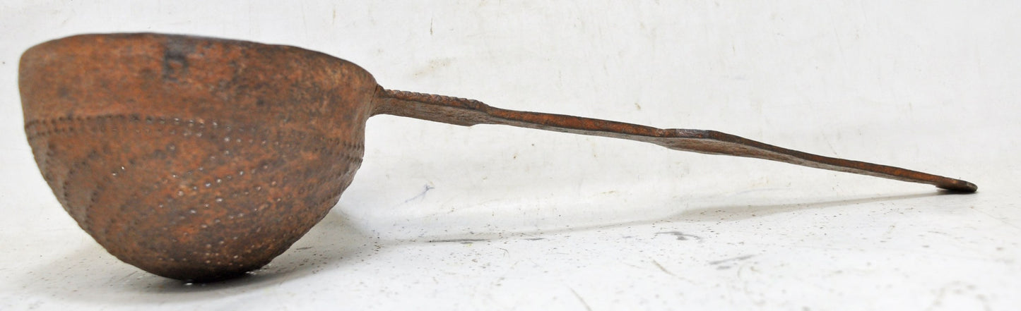 Antique Iron Kitchenware Frying Spoon Original Old Hand Crafted Engraved