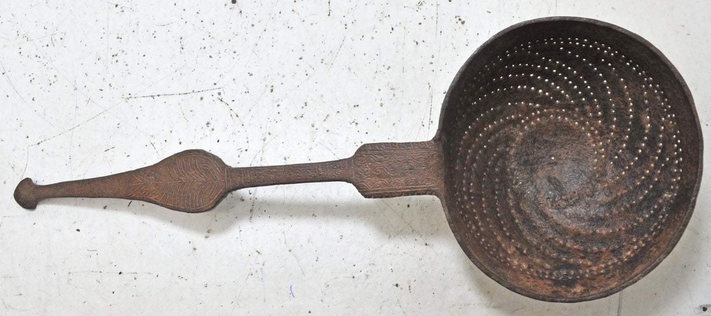 Antique Iron Kitchenware Frying Spoon Original Old Hand Crafted Engraved