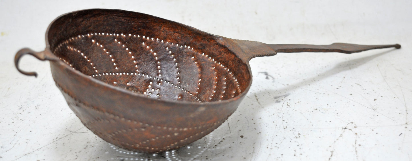 Antique Iron Kitchenware Frying Spoon Original Old Hand Crafted Engraved