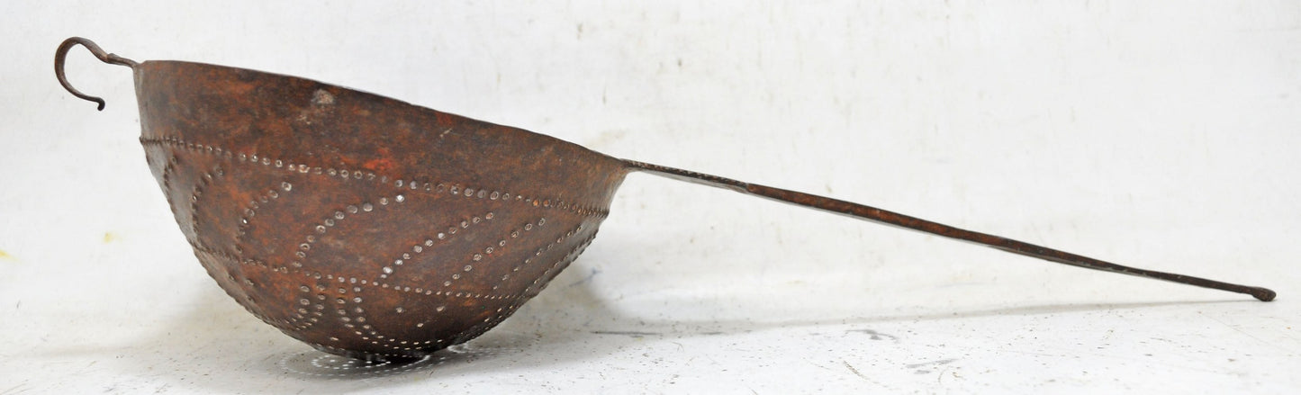 Antique Iron Kitchenware Frying Spoon Original Old Hand Crafted Engraved