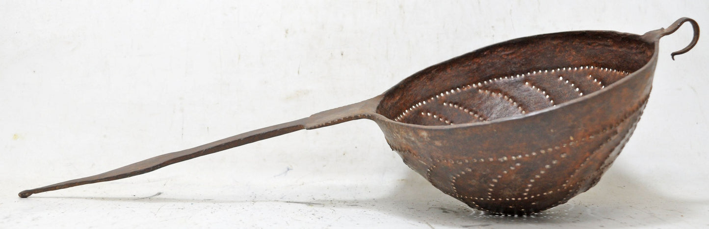 Antique Iron Kitchenware Frying Spoon Original Old Hand Crafted Engraved