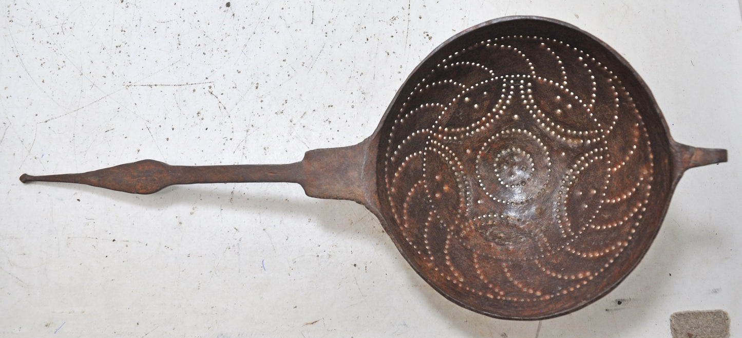 Antique Iron Kitchenware Frying Spoon Original Old Hand Crafted Engraved