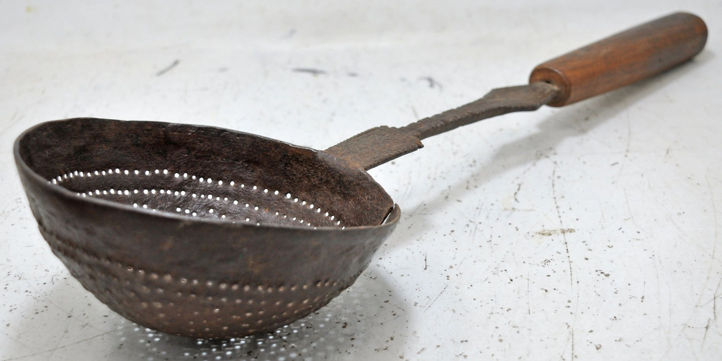 Antique Iron Kitchenware Frying Spoon Original Old Hand Crafted Engraved
