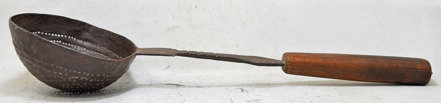 Antique Iron Kitchenware Frying Spoon Original Old Hand Crafted Engraved