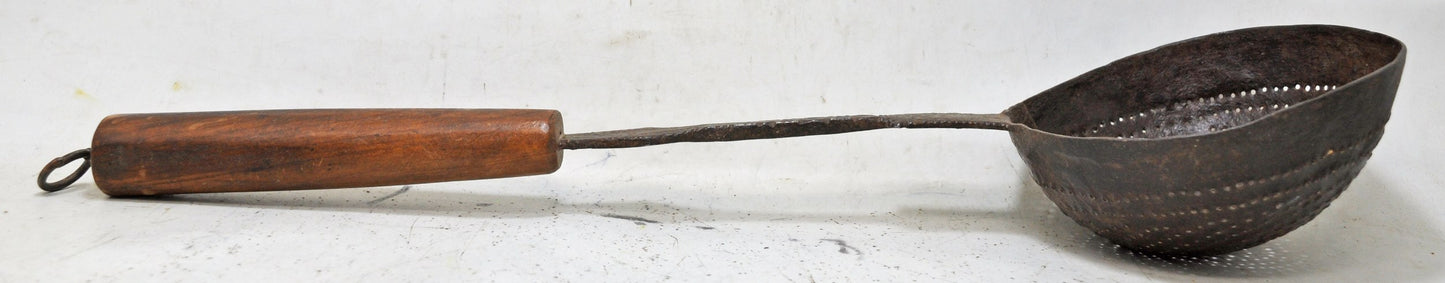 Antique Iron Kitchenware Frying Spoon Original Old Hand Crafted Engraved