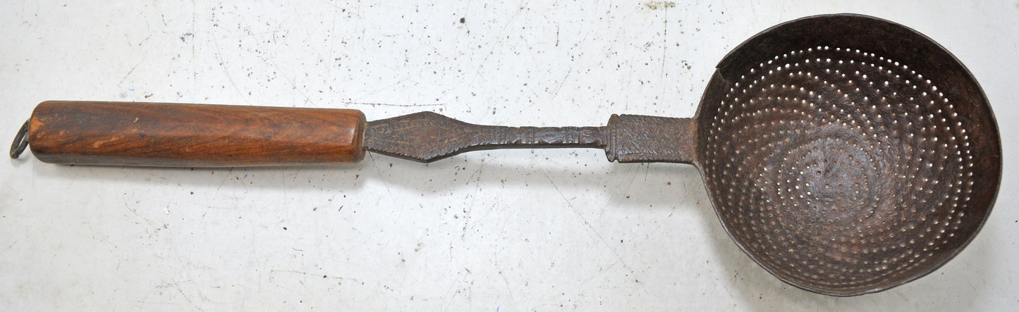 Antique Iron Kitchenware Frying Spoon Original Old Hand Crafted Engraved