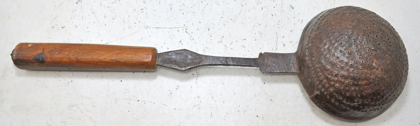 Antique Iron Kitchenware Frying Spoon Original Old Hand Crafted Engraved
