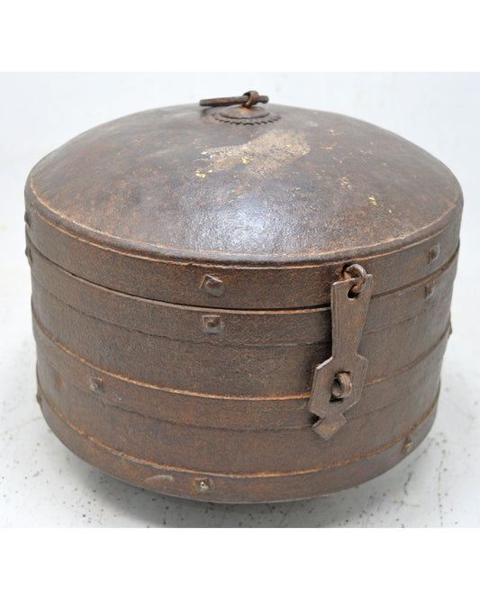 Antique Iron Kitchenware Round Grains Box Original Old Hand Crafted