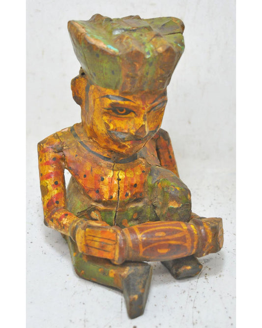 Vintage Wooden Musician Man Figurine Original Old Hand Carved Painted