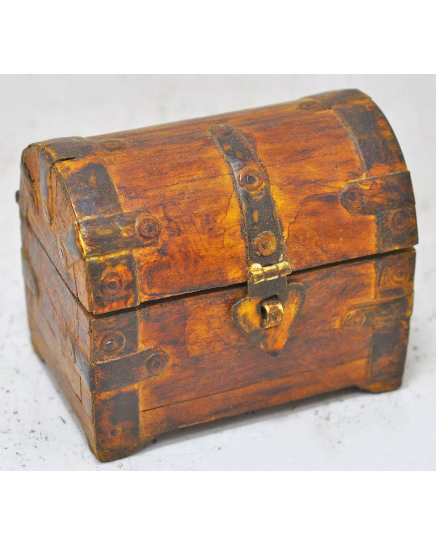 Vintage Wooden Small Half Round Top Storage Box Original Old Hand Crafted