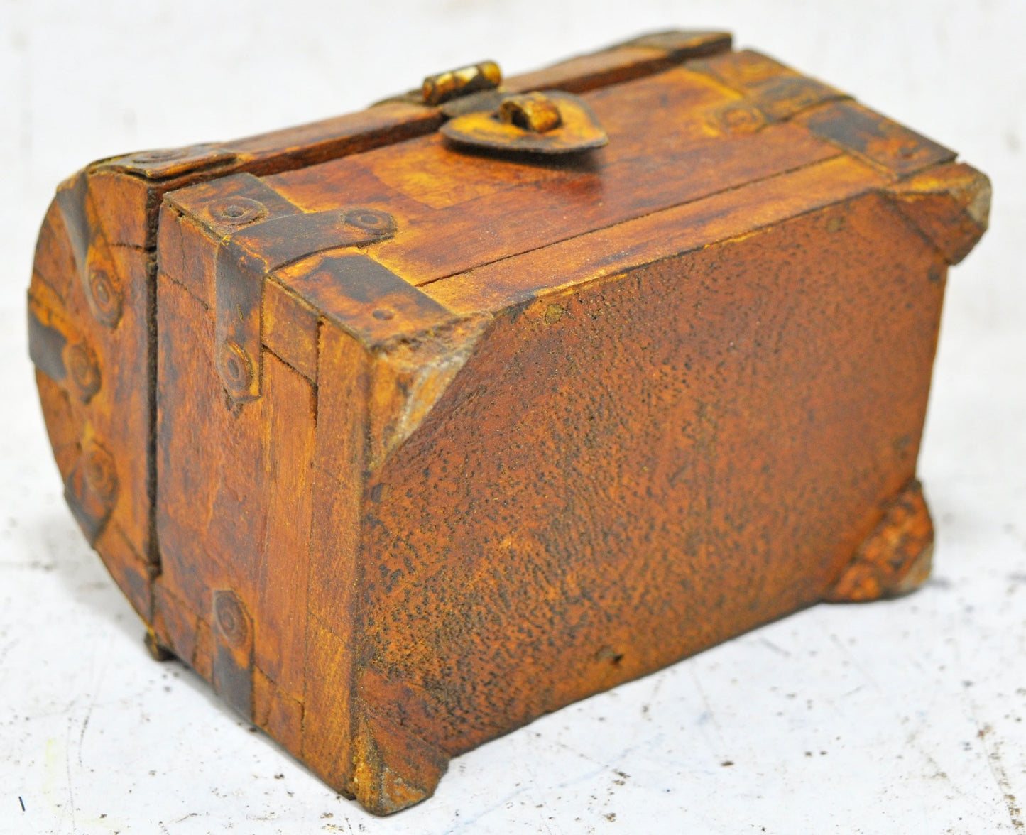 Vintage Wooden Small Half Round Top Storage Box Original Old Hand Crafted