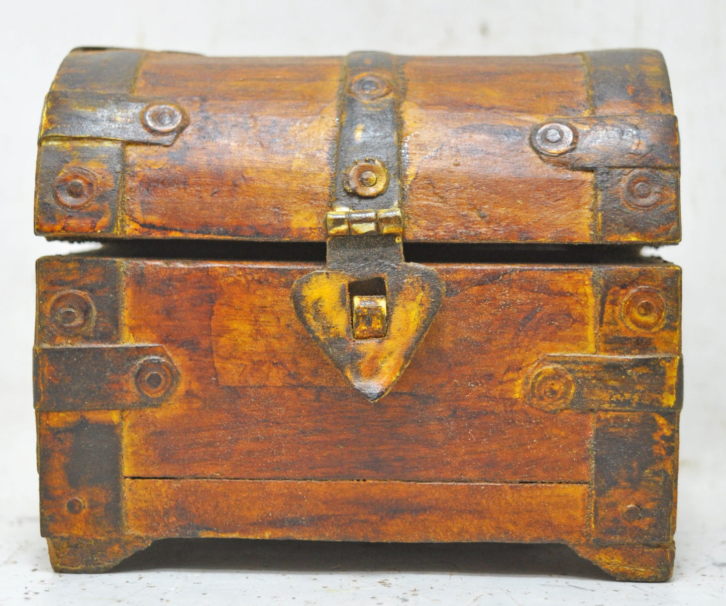 Vintage Wooden Small Half Round Top Storage Box Original Old Hand Crafted