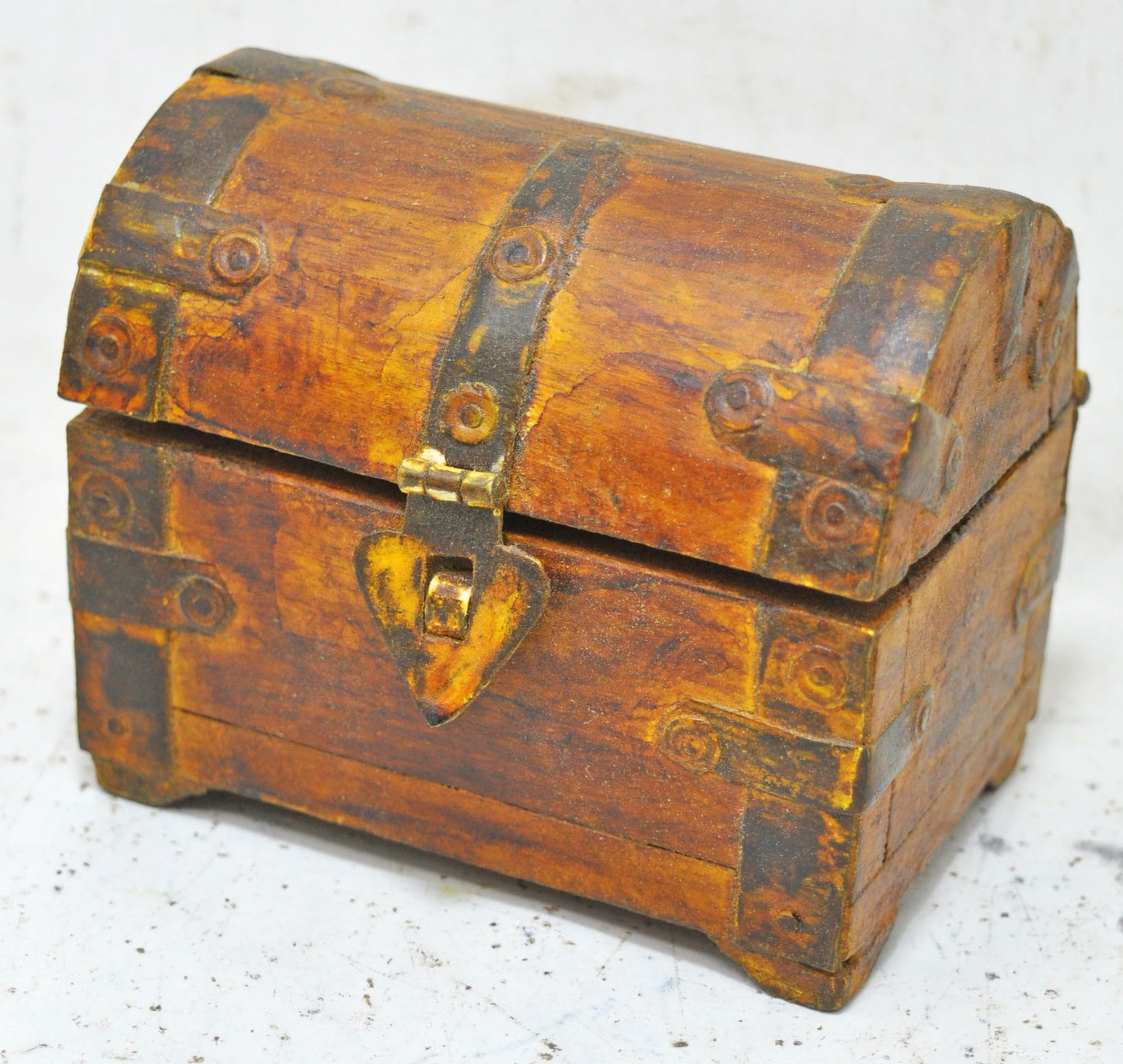 Vintage Wooden Small Half Round Top Storage Box Original Old Hand Crafted