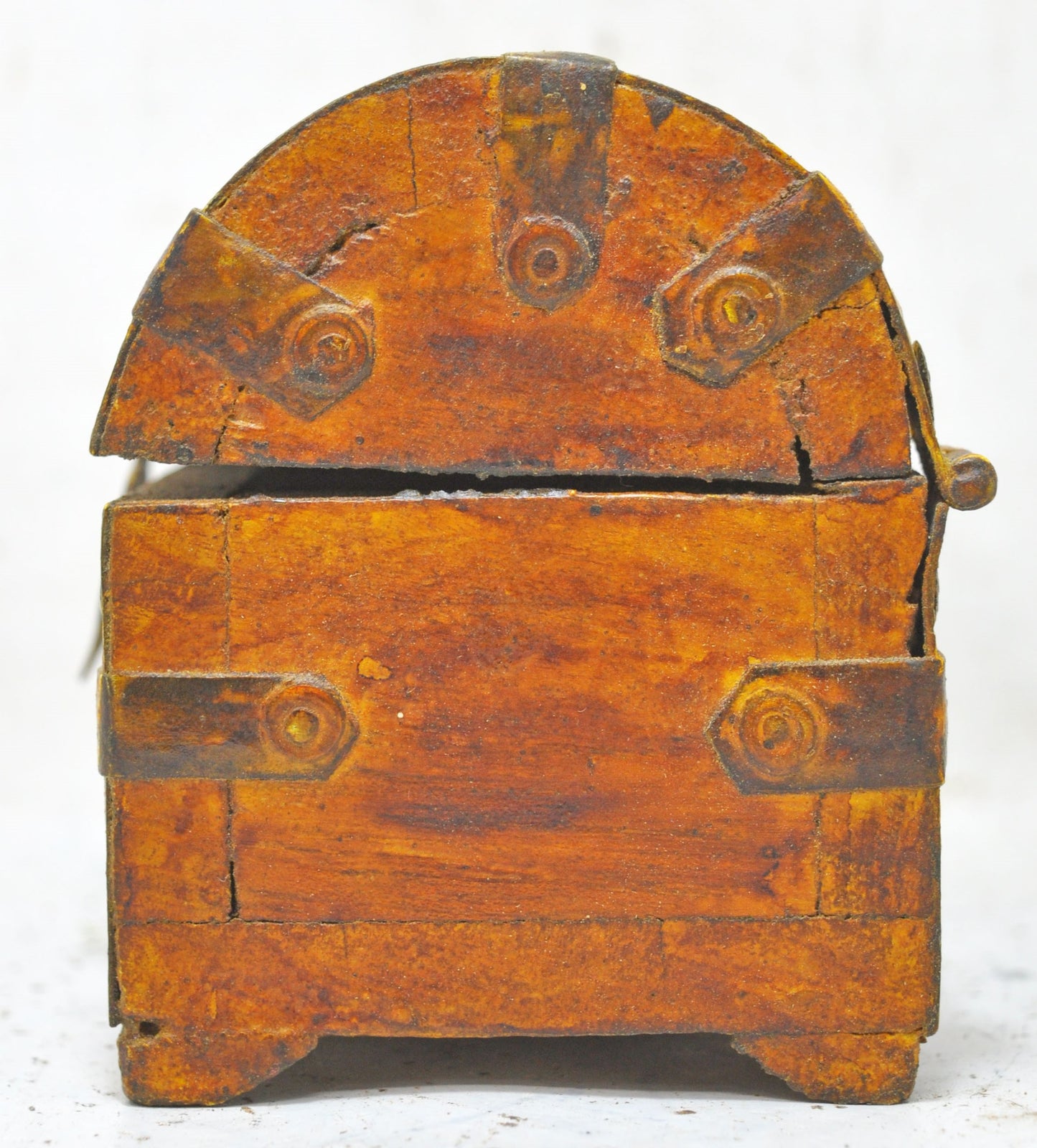 Vintage Wooden Small Half Round Top Storage Box Original Old Hand Crafted