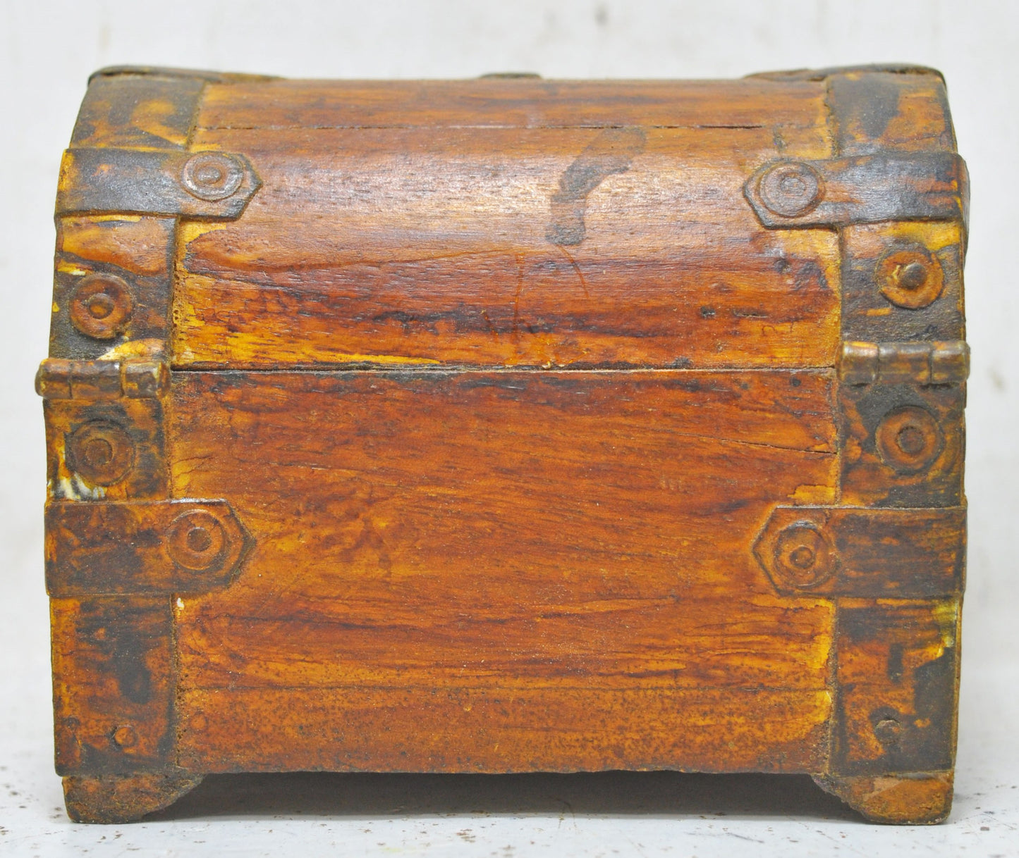 Vintage Wooden Small Half Round Top Storage Box Original Old Hand Crafted