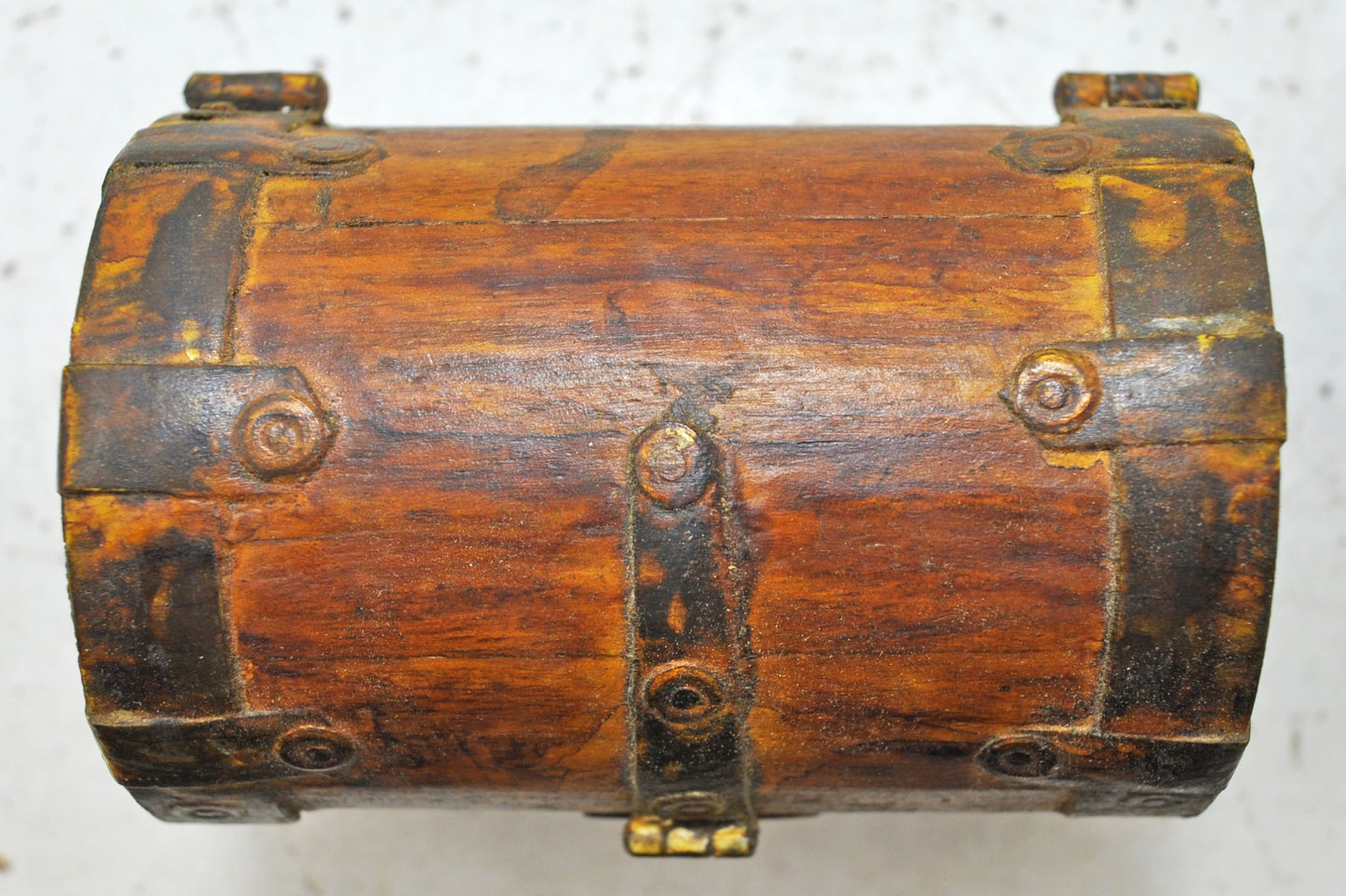 Vintage Wooden Small Half Round Top Storage Box Original Old Hand Crafted