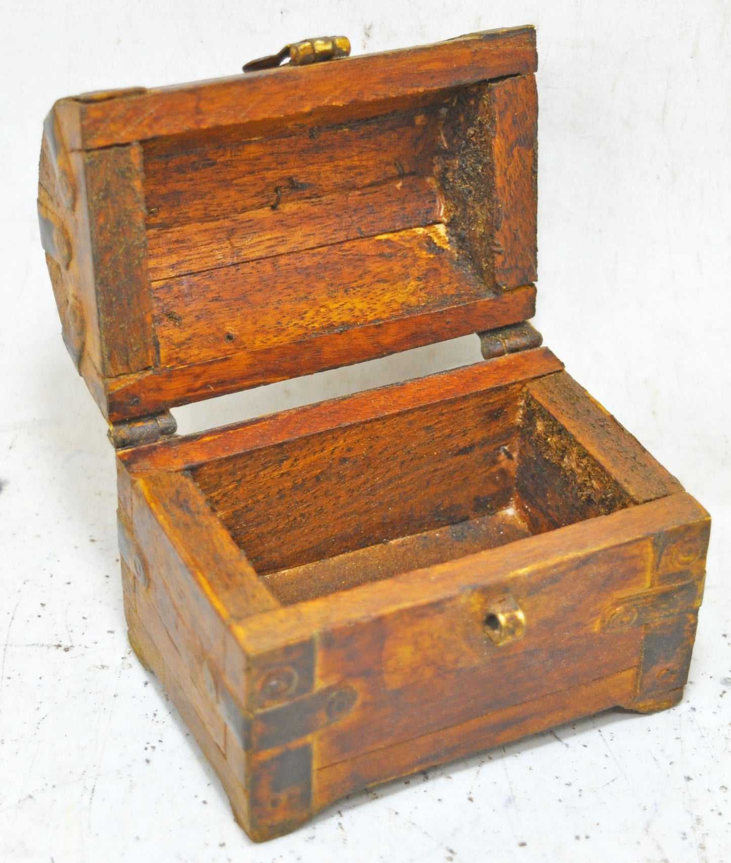 Vintage Wooden Small Half Round Top Storage Box Original Old Hand Crafted