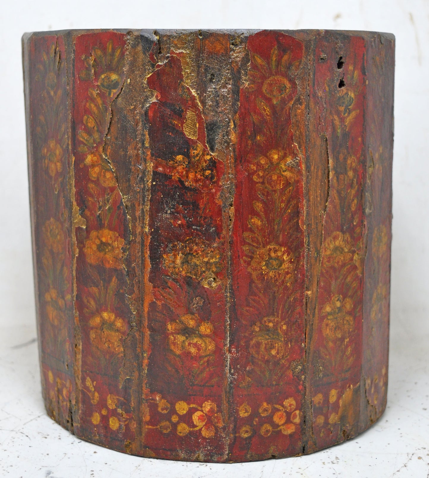 Vintage Wooden Round Grain Measurement Pot Mana Original Old Hand Painted