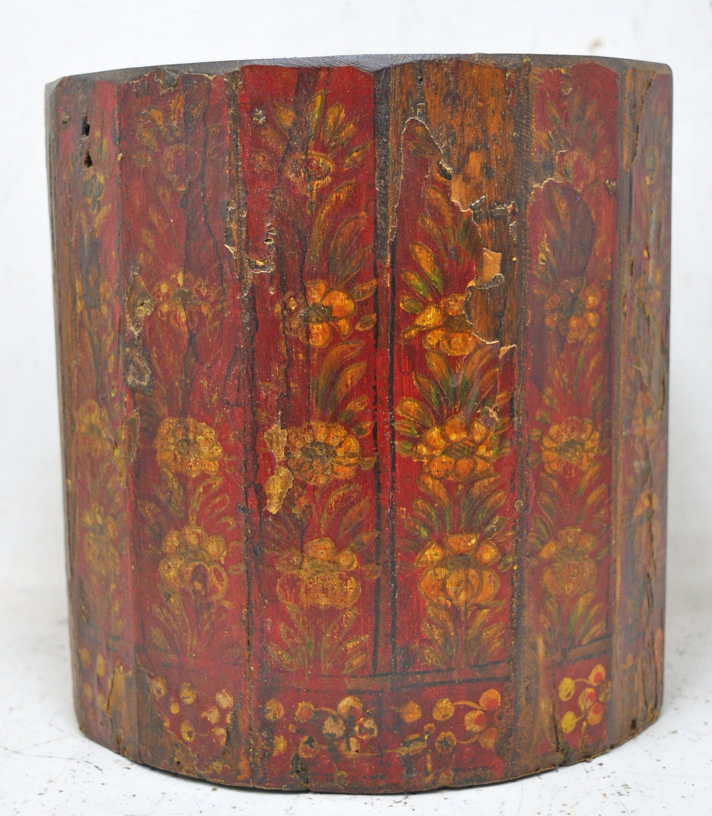 Vintage Wooden Round Grain Measurement Pot Mana Original Old Hand Painted