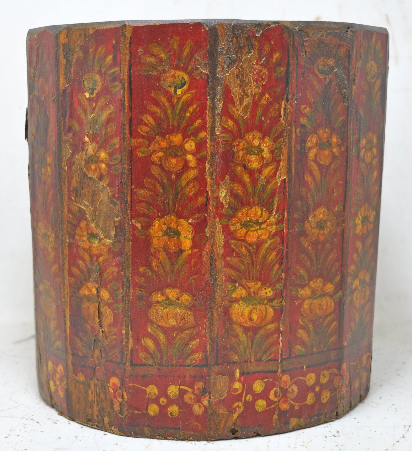 Vintage Wooden Round Grain Measurement Pot Mana Original Old Hand Painted