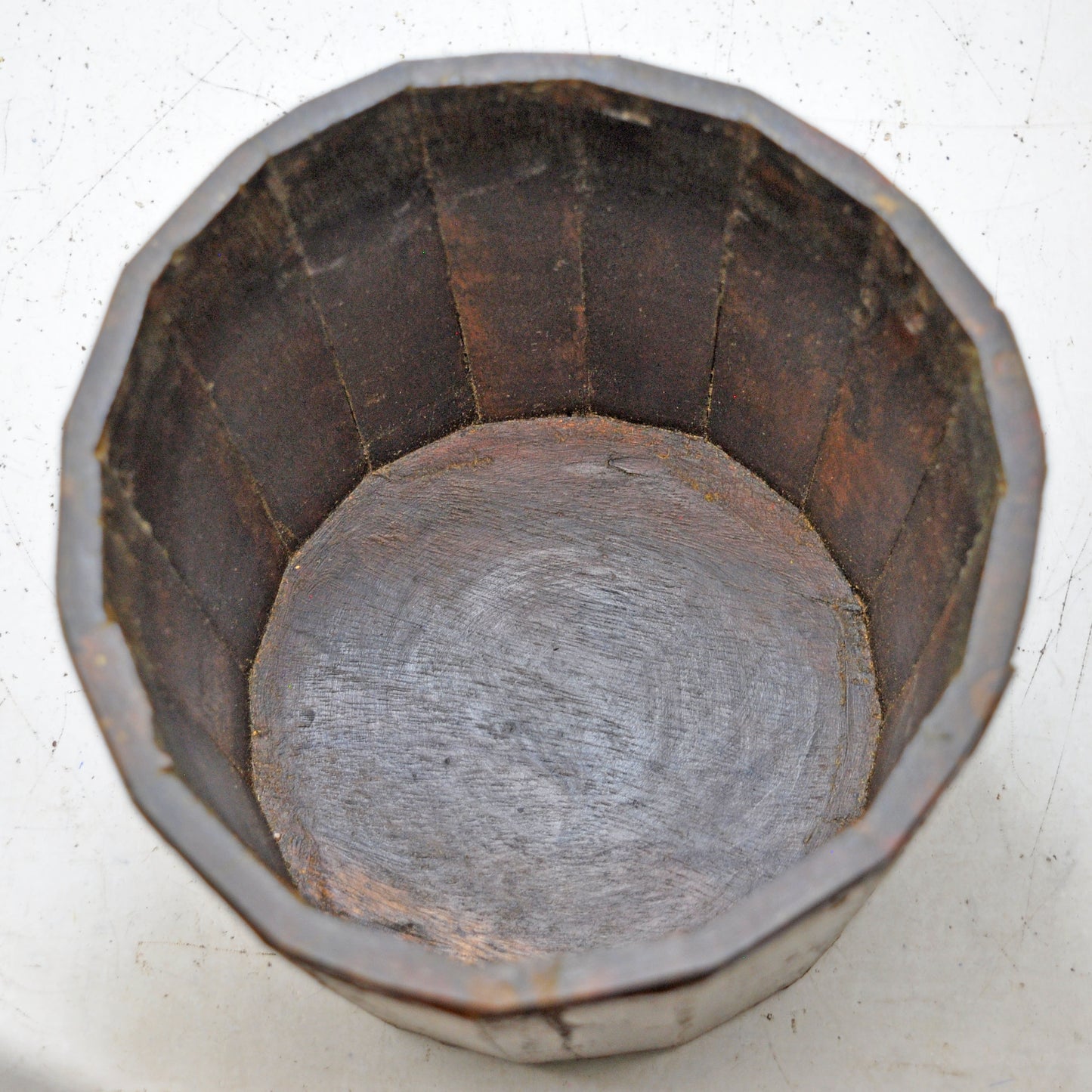 Vintage Wooden Round Grain Measurement Pot Mana Original Old Hand Painted