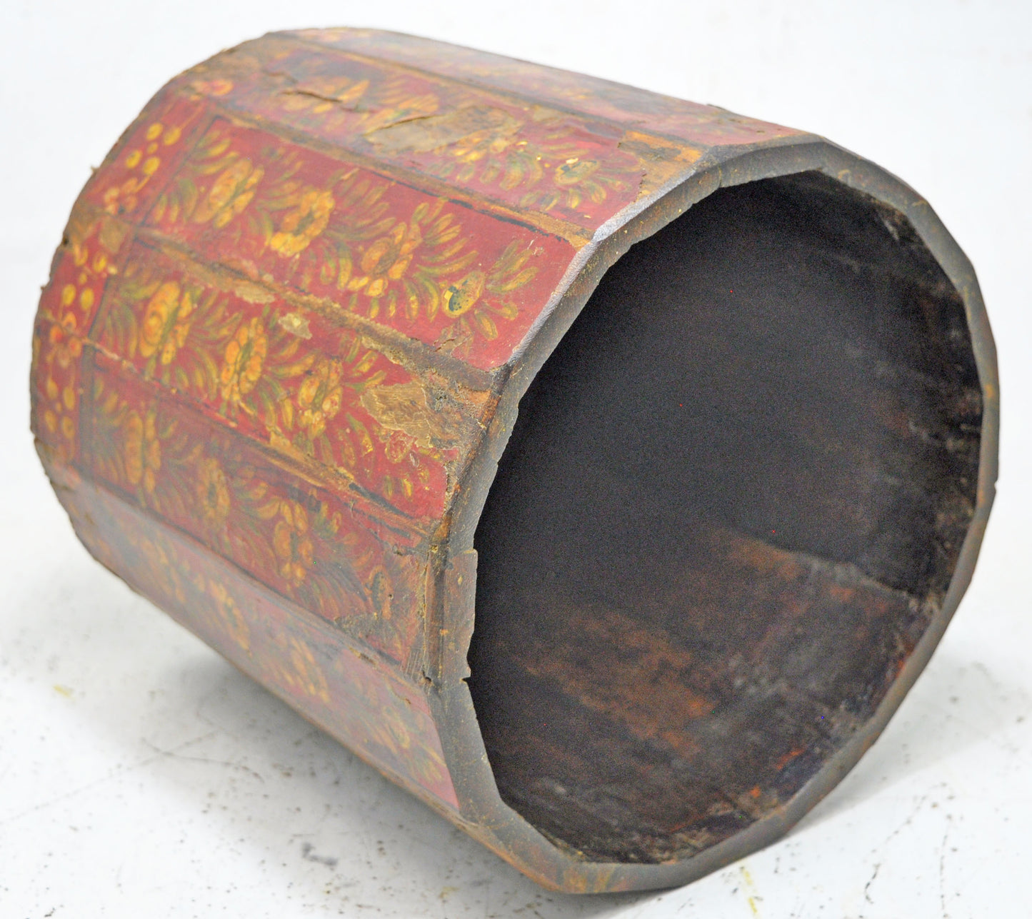 Vintage Wooden Round Grain Measurement Pot Mana Original Old Hand Painted
