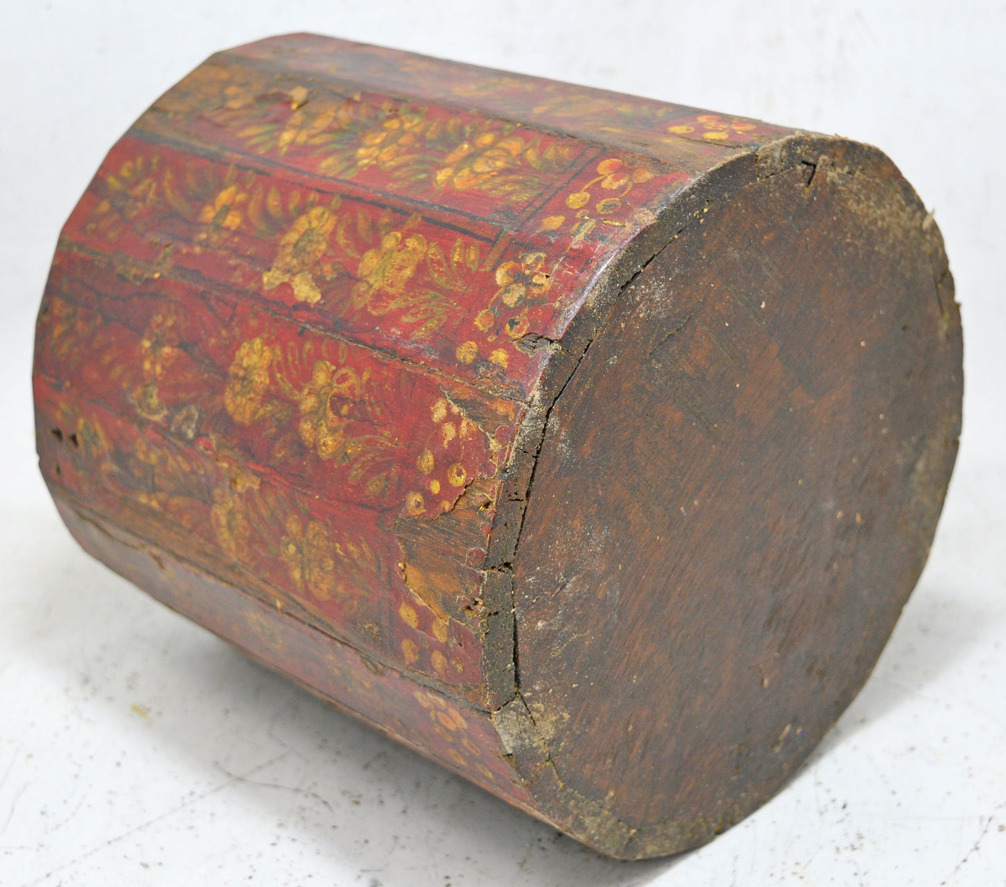 Vintage Wooden Round Grain Measurement Pot Mana Original Old Hand Painted