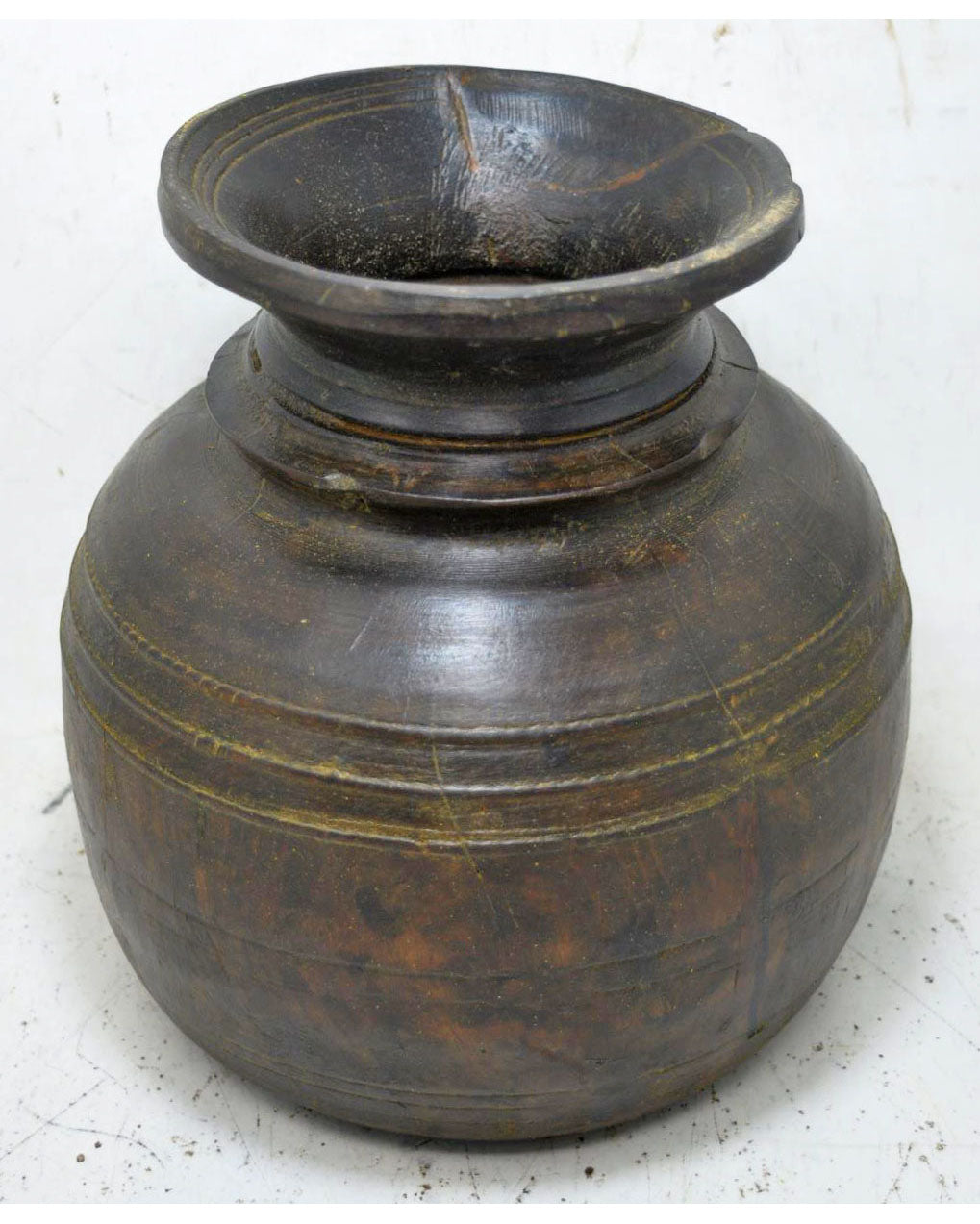 Antique Wooden Round Kitchenware Water Storage Pot Original Old Hand Carved