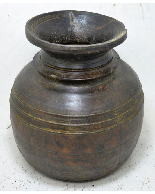 Antique Wooden Round Kitchenware Water Storage Pot Original Old Hand Carved