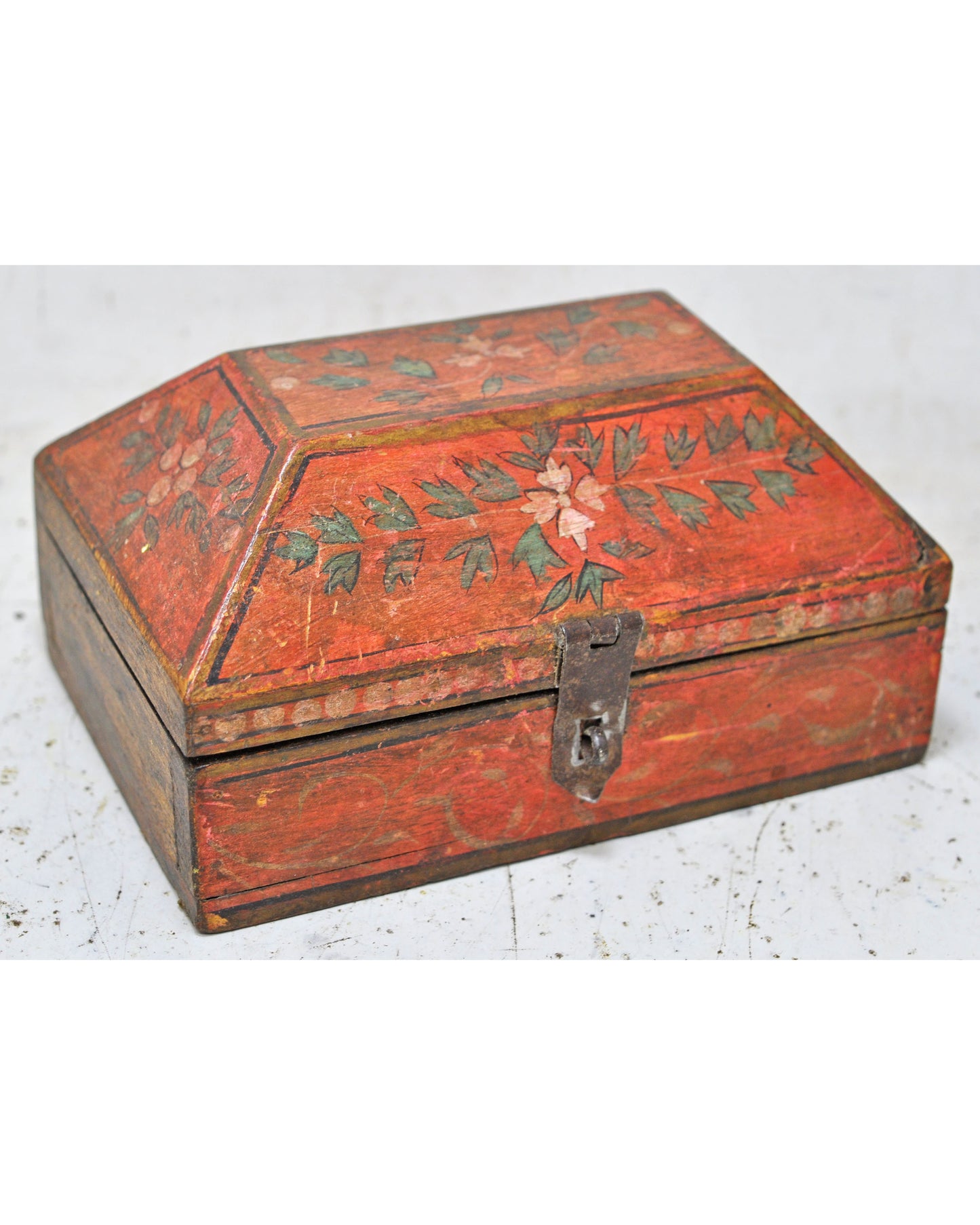 Vintage Wooden Dome Shaped Storage Box Original Old Hand Crafted Fine Painted